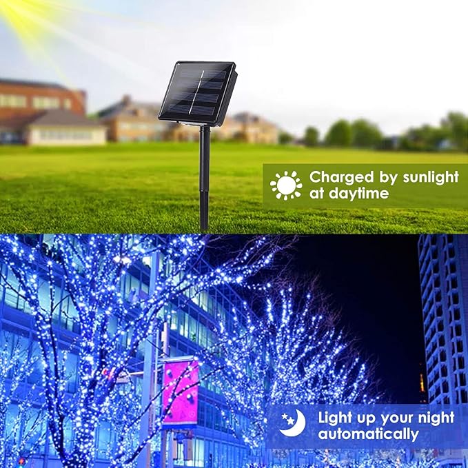 Solar String Lights Outdoor, 2-Pack 144FT 400 LED Solar Christmas Twinkle Lights Outside Waterproof Copper Wire 8 Modes Solar Fairy Lights for Garden Tree Party Birthday Christmas Decor (Blue)