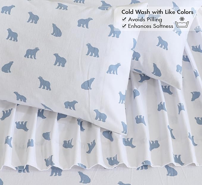 RUVANTI Flannel Sheets Queen Size - 100% Cotton Double Brushed Bed Sheets, Deep Pockets 16 Inches Queen Sheet Set, All Seasons Breathable & Extra Soft - Warm & Cozy, 4 Piece, Happy Cubs