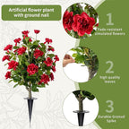 Artificial Camellia Tree 2 Pack with Spike, Artificial Plants Outdoor Faux Floral Plant in Cement Pot Fake Silk Camellia Tree Plants for Home House Living Room Office Decor