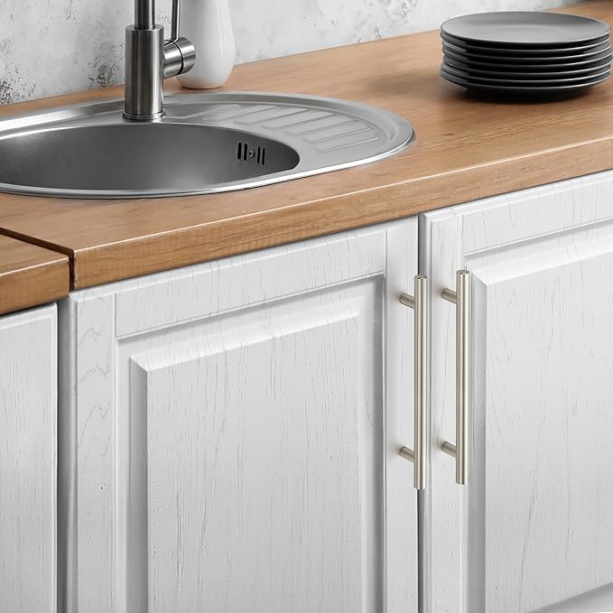 JOY DECOR 3 Pack Cabinet Handles, Brushed Nickel Cabinet Pulls, 6-1/4 in Hole Center Kitchen Cabinet Handles, Stainless Steel T Bar Handles for Dresser Drawers
