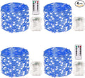 4 Pack 100 LED Fairy Lights Battery Operated with Remote, 33FT Waterproof Twinkle Lights with Timer & 8 Modes, Fairy String Lights Outdoor Indoor for Bedroom Classroom DIY Christmas Decor (Blue)