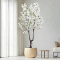 Artificial White Cherry Blossom Tree 6ft(72in) Faux Floor Green Plant for Indoor Decor Natural Potted Tree Realistic Cherry Flowers Wood Trunk for Home Living Room,Office Perfect Weeding Gift