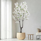 Artificial White Cherry Blossom Tree 6ft(72in) Faux Floor Green Plant for Indoor Decor Natural Potted Tree Realistic Cherry Flowers Wood Trunk for Home Living Room,Office Perfect Weeding Gift