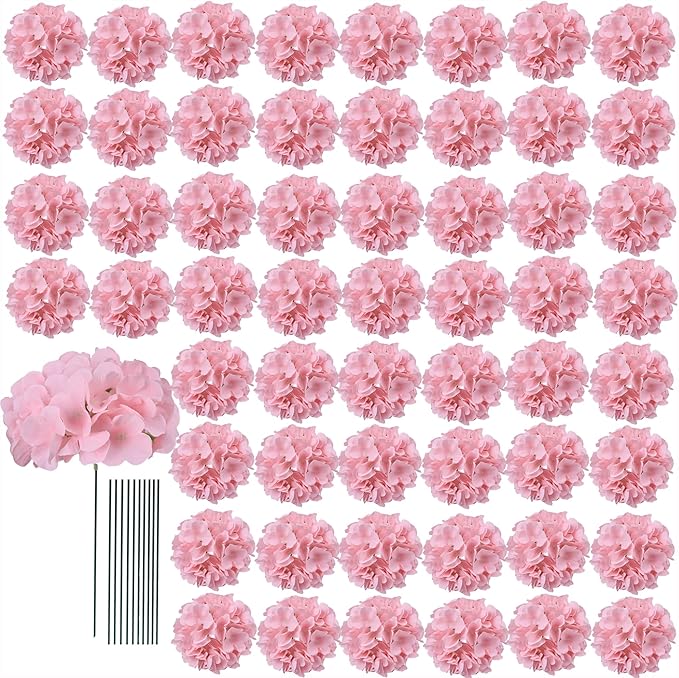 AVIVIHO 65pcs Fake Flowers Pink Hydrangea Artificial Flowers Bulk Realistic Hydrangeas Silk Flowers with Stems for Party,Home,Weddings,Table,Florals DIY Project,Arch Backdrop Decoration