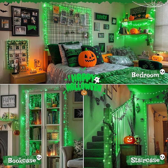 JMEXSUSS 2 Pack Green Fairy Lights Battery Operated, Total 200 LED 66ft Twinkle String Lights with Remote, 8 Modes Christmas Lights for Tree Wreath Fireplace Indoor Outdoor Halloween Xmas Decor