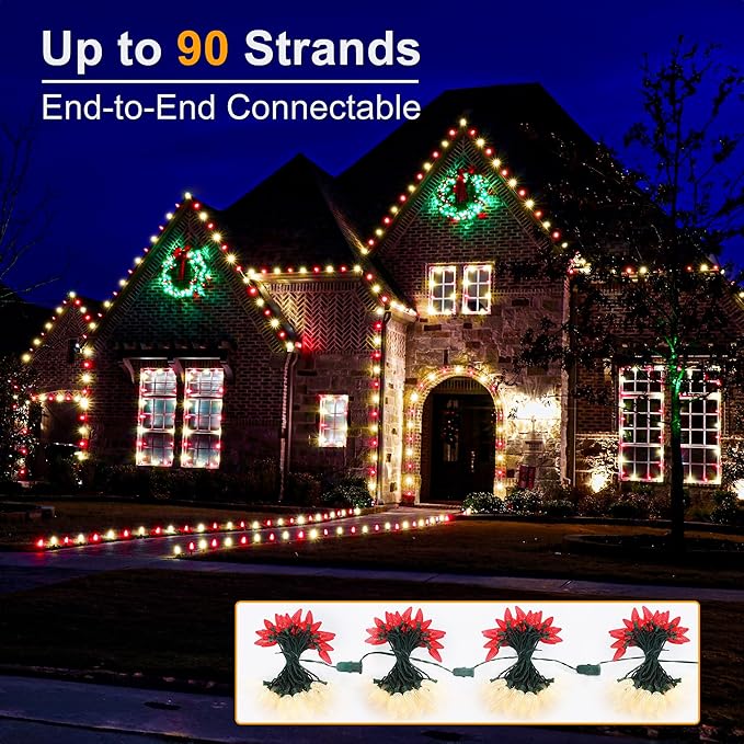 Brizled Outdoor Christmas Lights, 16FT 25 LED Red & Warm White C9 Christmas Lights, Connectable Xmas Tree Light, UL Certified Indoor Light String Waterproof for Outside House Roof Tree Party Decor