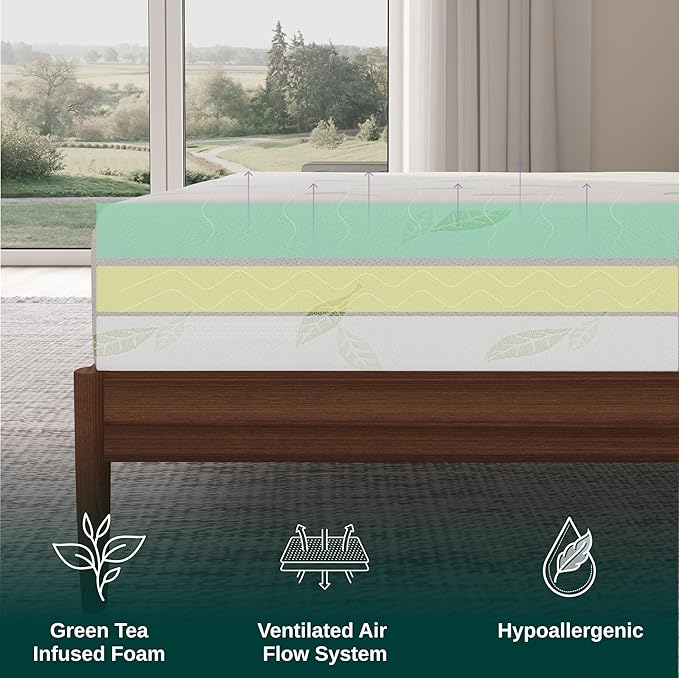 NapQueen Full Size, 8 Inch Anula Green Tea Infused Memory Foam Mattress, Bed in a Box, CertiPUR-US Certified Mattress