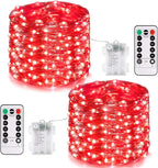 JMEXSUSS 2 Pack Red Fairy Lights Battery Operated, Total 400 LED 132ft Christmas Lights with Remote, 8 Modes Twinkle String Lights for Bedroom Wreath Tree Valentine Halloween Xmas Decorations