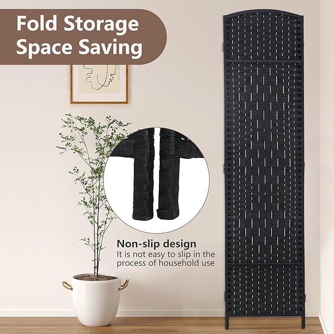 4 Panel Room Divider Folding Privacy Divider 6 Ft Indoor Wall Divider Portable Partition Wood Screen, Black