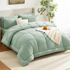 CozyLux Full Size Comforter Sets Sage Green, 7 Pieces Bed in a Bag, Green Comforter Full Size, All Season Bedding Sets with Stitch Quilted Comforter, Flat Sheet, Fitted Sheet, Pillowcases
