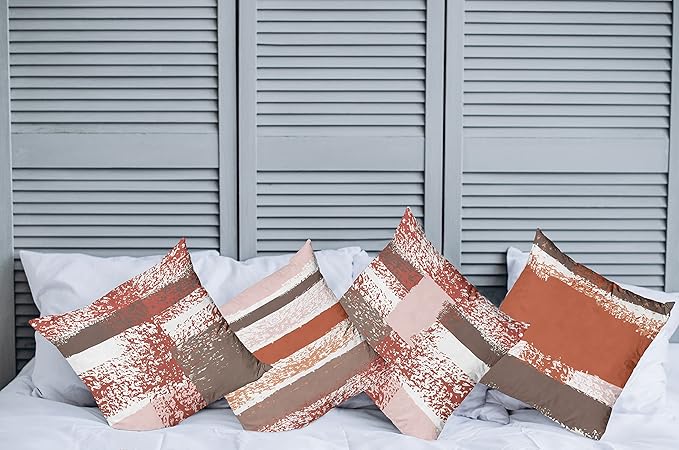 Ambesonne Grunge Throw Pillow Cushion Case Pack of 4, Abstract Design Simplistic Minimal Stripes Brushstrokes Contemporary, Modern Accent Double-Sided Digital Printing, 20", Taupe Paprika and Rose