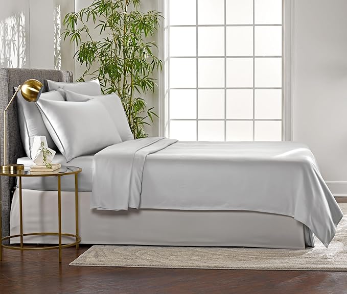 Twin Sheets by Pure Bamboo, Genuine 100% Organic Viscose Derived from Bamboo Bed Sheet Set, Luxuriously Soft & Cooling, Double Stitching, Lifetime Quality Promise (Twin, Silver Pearl)