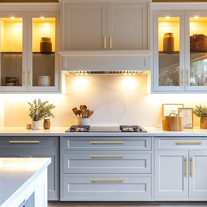 JOY DECOR 60 Pack Cabinet Handles, Gold Cabinet Pulls, 3-3/4 in Hole Center Kitchen Cabinet Handles, Stainless Steel T Bar Handles for Dresser Drawers