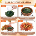 3 Set Artificial Fake Fall Hanging Flowers Plants Basket Outdoors Faux Hanging Baskets with Fall Flowers UV Resistant for Outside Yard Patio Garden Balcony Patio Porch Autumn Decor