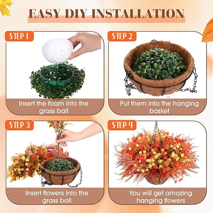 3 Set Artificial Fake Fall Hanging Flowers Plants Basket Outdoors Faux Hanging Baskets with Fall Flowers UV Resistant for Outside Yard Patio Garden Balcony Patio Porch Autumn Decor
