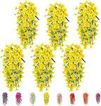 6-Pack Outdoor Faux Plants, 69-Flowered Large Morning Glory, Uv-Resistant Artificial Morning Glory,Perfect for Outdoor Decoration in All Seasons Such as Porches and Gardens (Yellow)