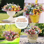 28 Bundles UV Resistant Outdoor Silk Artificial Flowers,7 Colors, Faux Daisy Flowers Hanging Fake Plants for Porch Patio Garden Window Yard Farmhouse Summer Autumn Decoration.