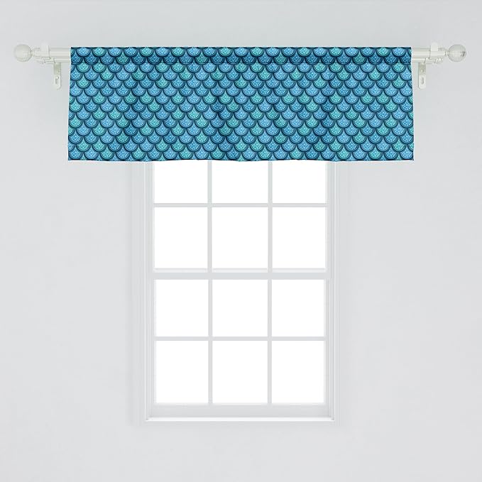 Ambesonne Fish Scale Window Valance Pack of 2, Nautical Design Realistic Graphic Water Drops on Half Circles Print, Rod Pocket Curtain Valances for Kitchen Bedroom, 42" X 18", Blue and Turquoise