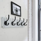 WEBI Coat Rack Wall Mount,Coat Hanger Wall,16" Hole to Hole,Coat Hooks Wall Mounted,Hook Rack Rail,5 Hooks for Hanging Coats,Hats,Jacket,Clothes,Entryway,Black/White