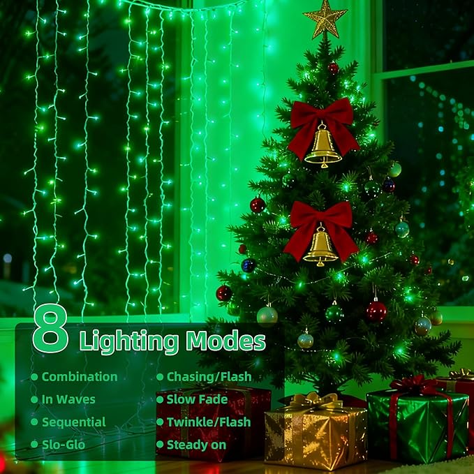 66Ft 200LED Green Christmas Tree Lights Plug in,Connectable Green HalloweenLights,8 Modes String Lights Indoor Outdoor for Party Bedroom Garden Decor (Clear Wire)