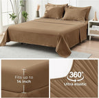 HYMOKEGE Brown Queen Comforter Set Seersucker 7 Pieces, All Season Luxury Bed in a Bag Queen for Bedroom, Bedding Set with Comforter, Sheets, Pillowcases & Shams