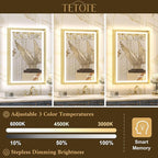 TETOTE Gold LED Bathroom Mirror with Lights 24x36 Frontlit & Backlit Vanity Framed Mirror Baroque Anti Fog Stepless Dimmable White/Warm/Natural,CRI90+,Waterproof,Wall Mounted(Horizontal/Vertical)