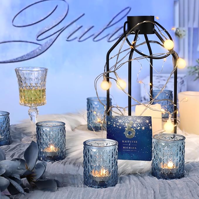 36pcs Blue Votive Candle Holders-Glass Candle Holder for Wedding Decor, Tea Light Candle Holders for Centerpiece Table Decorations, Home Decor and Party Decor