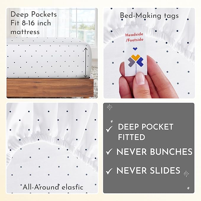 California Design Den California King Sheet Sets - 400 Thread Count Sateen, Natural 100% Cotton Bed Sheets Set, Deep Pocket Cooling and Durable Bedding - Polka Dot