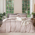 MooMee Bedding Duvet Cover Set 100% Washed Cotton Linen Like Textured Breathable Durable Soft Comfy (Heathered Greyish Pink, Palatial King/Oversized King 120"x98")