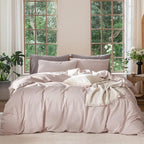MooMee Bedding Duvet Cover Set 100% Washed Cotton Linen Like Textured Breathable Durable Soft Comfy (Heathered Greyish Pink, Palatial King/Oversized King 120"x98")