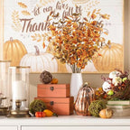 6pcs Artificial Fall Eucalyptus Leaves Stems 30" Faux Fall Leaf Fall Branches Autumn Decorations for Home Fall Floral Arrangements Farmhouse Table Centerpiece Decor, Yellow