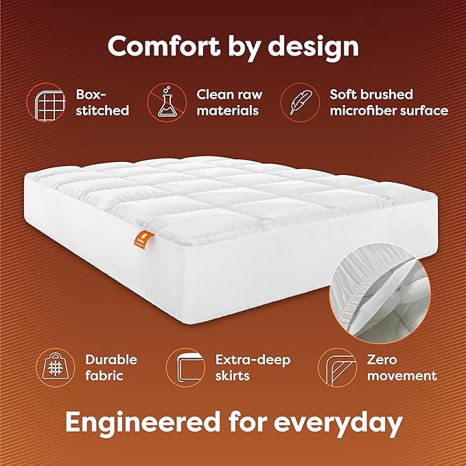HOSPITOLOGY PRODUCTS Hypoallergenic Mattress Cover- Overstuffed - Deep Pocket - Goose Down Alternative Pillow Top Mattress Topper Twin XL - 39" W x 80" L