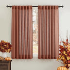 RYB HOME Semi Sheer Linen Blend Curtains 63 inch Length, Light Filtering Semi Transparent UV Protection Window Panels Drapes for Farmhouse, Living Room, Study, W 52 x L 63 inch, Terracotta