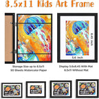 KINLINK 8.5x11 Kids Art Frames Set of 2, Solid Wood Kids Artwork Frames Changeable with Acrylic Front Opening Holds 150 Pictures, Art Frame for Kids Artwork with Mat or without Mat, Black