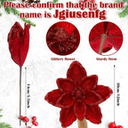 8 Pcs Large Christmas Flower Magnolia Flowers Christmas Tree Decoration Artificial Poinsettia Stems Velvet Xmas Ornaments for Xmas Tree Table Decor(Burgundy,12 Inch)