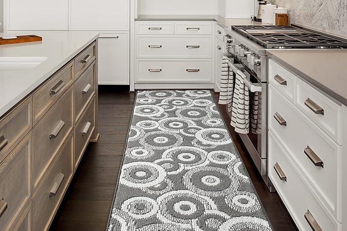 Custom Length Cut to Size Retro Modern Geometric Carpet Runner Rug for Hallways, Non Slip Rubber Backed, 31 inch Wide X Customized Length, Geo Grey, 31 inch X 11 feet
