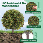 27.5" Artificial Olive Boxwood Topiary Ball Tree, Set of 2 Fake Bushes Shrubs with Ground Spike, UV Resistant Faux Evergreen Boxwood Plants for Outdoor Indoor Planters Front Porch Garden Decor