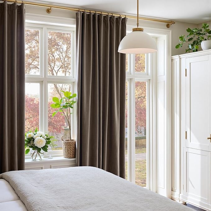 Lazzzy Velvet Blackout Curtains Thermal Insulated Room Window Drapes Super Soft Luxury Curtains for Living Room Bedroom Rod Pocket 2 Panels, Truffle, 52" W x 84" L