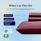 California Design Den Twin XL Sheet Sets - 400 Thread Count Sateen, 100% Cotton Sheets Set, Deep Pockets, Cooling and Durable Bedding for Dorm Rooms & Adults - Burgundy Red