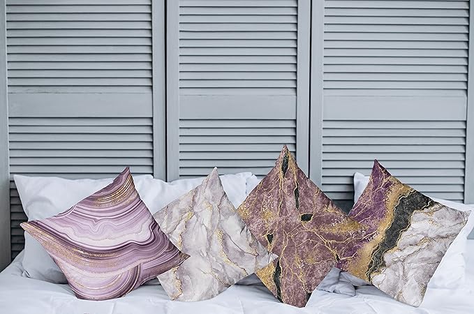 Ambesonne Marble Print Throw Pillow Cushion Case Pack of 4, Quartz Inspired Design of Stone Surface Look Print Modern Style Stained, Modern Accent Double-Sided Digital Printing, 20", Mauve Lilac Grey