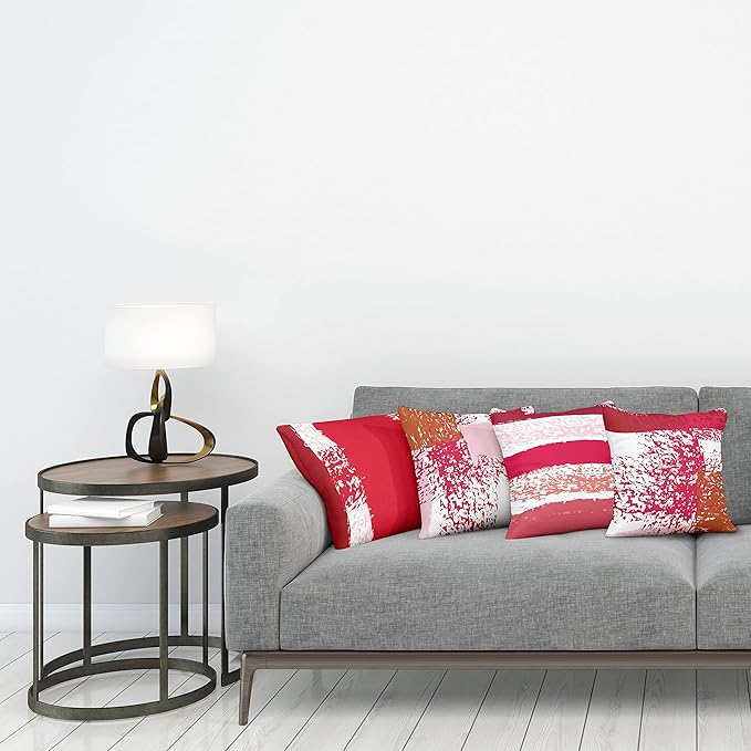 Ambesonne Grunge Throw Pillow Cushion Case Pack of 4, Abstract Design Simplistic Minimal Stripes Brushstrokes Contemporary, Modern Accent Double-Sided Digital Printing, 20", Rose Magenta and Dark Pink