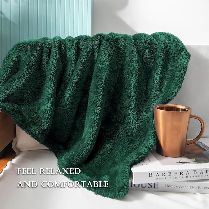 Exclusivo Mezcla Plush Fuzzy Fleece Bed Blanket Twin Size, Super Soft, Fluffy and Warm Blankets, Suitable for All Seasons (Forest Green, 90x66 Inches)