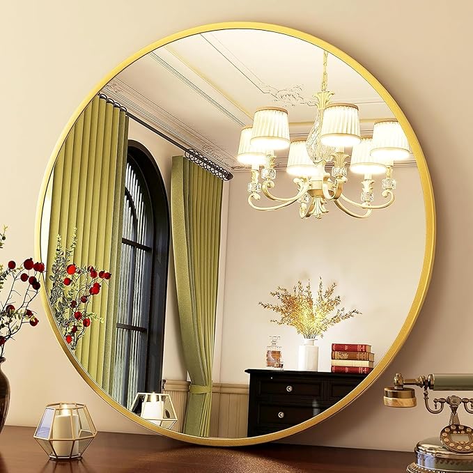 HARRITPURE Round Mirror 19.6 Gold Wall Mounted Circle Mirrors Vanity Mirror with Brushed Aluminum Alloy Frame Modern Decoration for Bathroom, Living Room, Vanity, Bedroom, Entryway