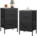 WLIVE Nightstand Set of 2, 2 Drawer Dresser for Bedroom, Small Dresser with 2 Drawers, Bedside Furniture, Night Stand, End Table with Fabric Bins for Bedroom, Dorm, Charcoal Black, Size L