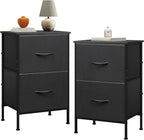 WLIVE Nightstand Set of 2, 2 Drawer Dresser for Bedroom, Small Dresser with 2 Drawers, Bedside Furniture, Night Stand, End Table with Fabric Bins for Bedroom, Dorm, Charcoal Black, Size L
