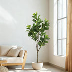 Faux Fiddle Leaf Fig Tree 6ft(74in) Artificial Floor Plant for Indoor Decor Realistic Potted Tree with Texture Silk Leaves and Natural Wood Trunk for Home Living Room,Office Perfect Housewarming Gift