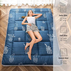 MAXYOYO Grey Cactus Pattern Full Size Futon Mattress, Quilted Bed Mattress Topper, Extra Thick Folding Sleeping Pad, Breathable Floor Lounger, Guest Bed for Camping, Couch