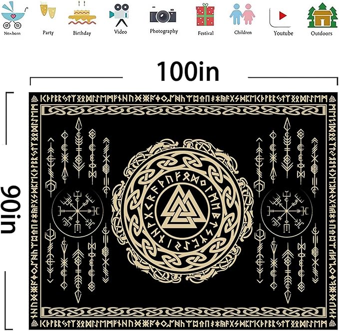 OSUNBD Nordic Viking Tapestry Wall Hanging - Large 100x90 inches Soft Flannel with Valknut, Celtic Runes & Norse Mythology Scandinavian for Bedroom, Living Room Decor