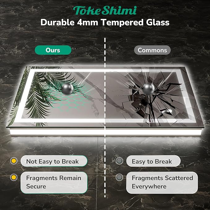TokeShimi LED Bathroom Mirror 60 x 28 Lighted Bathroom Vanity Mirror with Lights,Brighter Frontlit and Backlit Light up Anti Fog Mirror