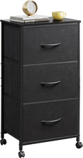 WLIVE Dresser with 3 Drawers, Fabric Nightstand, Cabinet with Wheels, Organizer Storage Dresser for Bedroom, Office, Closets, Black Dresser with Sturdy Steel Frame, Easy Pull Handle